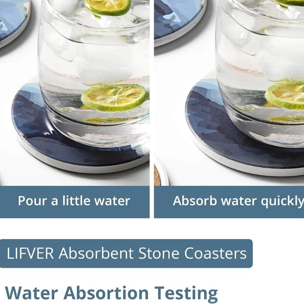 Coasters Set of 6 Absorbent Drink Coasters with Holder, Watercolor Marble Sandst